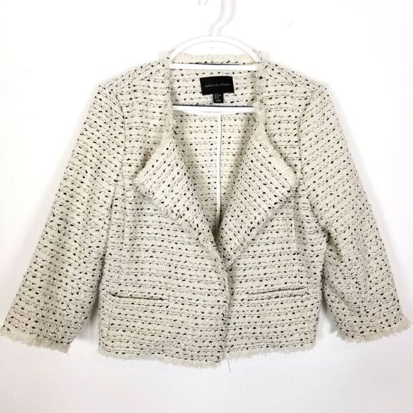 Adrienne Vittadini Women Tweed Blazer Size XL White Black Textured Jacket Preppy - Picture 1 of 4